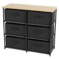 Ladekast/organizer - met 6x lades - zwart - 76 x 30 x 68 cm - hout/metaal - hal/gang kastjes