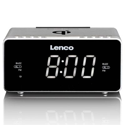 LENCO CR-550SI - Stereo FM Wekkerradio met USB en Qi Wireless smartphone oplader - Zilver