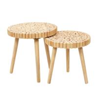 Home Deco Factory Bijzettafel - 2x stuks - hout - lichtbruin - rond -