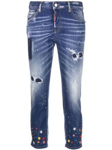 DSQUARED2 jean skinny à fleurs brodées - Bleu