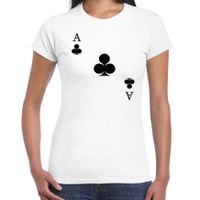 Casino thema verkleed t-shirt dames - klaver aas - wit - poker t-shirt - thumbnail