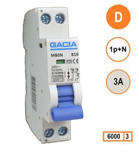 GACIA M80N-D03 installatieautomaat 1p+n D3 6kA (18mm)