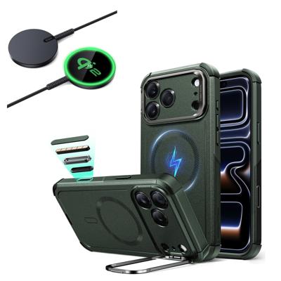 iPhone 17 Pro Bundle Cyber Tough Magnetic Case (Camera Control, Stash Stand) and Magnetic Charging Pad (Qi2) - Olive Green iPhone 17 Pro Bundle Cyber Tough Magnetic Case (Camera Control, Stash Stand) and Magnetic Charging Pad (Qi2) - Olive Green
