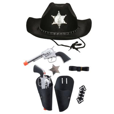 Cowboy verkleed set - hoed zwart - met 2 pistolen in holsters - voor volwassenen