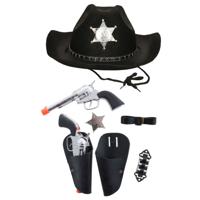 Cowboy verkleed set - hoed zwart - met 2 pistolen in holsters - voor volwassenen