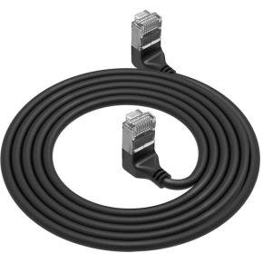 ACT Zwarte 0.15 meter U/FTP CAT6A LSZH Slimline patchkabel met RJ45 connectoren 90° haaks boven naa