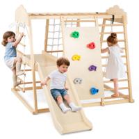 8-in-1 Jungle Gymnastiekset Houten Montessori Klimspelletjes met Klimstangen Natuur