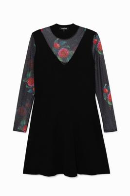 Gebloemde mesh jurk - BLACK - L