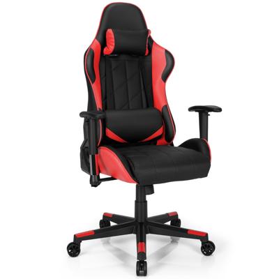 360˚ Draaibare Gaming Stoel Race Stijl Stoel met Hoofdsteun & Lendenkussen Instelbare Rugleuning Hoek Computer Stoel Rood+Zwart