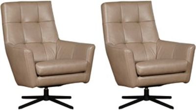 Set van 2 Taupe leren moderne draaifauteuils Central - Granada leer Taupe (taupe leer)