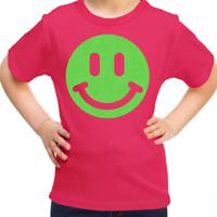 Verkleed T-shirt voor meisjes - smiley - roze - carnaval - feestkleding voor kinderen