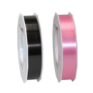 Bellatio decorations 2x rollen satijn cadeaulint/sierlint - 2.5 cm x 91 meter - zwart en roze