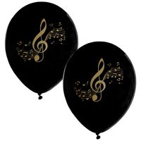 Muziek thema feest ballonnen - 16x stuks - 23 cm - zwart/goud - latex