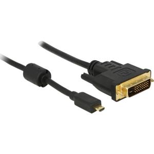 Delock 83585 HDMI-kabel HDMI / DVI Adapterkabel HDMI-micro-D-stekker, DVI-D 24+1-polige stekker 1.00 m Zwart Met Ferrietkern, Schroefbaar, Vergulde
