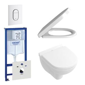 Villeroy & Boch O.Novo Toiletset - compact - softclose en quickrelease zitting - bedieningplaat verticaal wit - wit 0729205/0729242/0124182/sw68867/