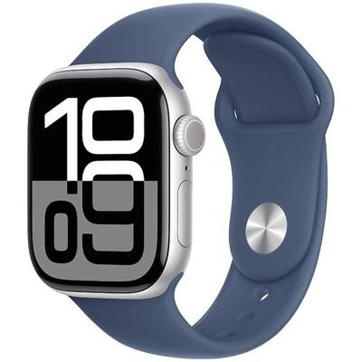 AppleWatch Series 10 GPS 46mm Aluminium Case met Denim Sport Band - S/M Smartwatch Zilver