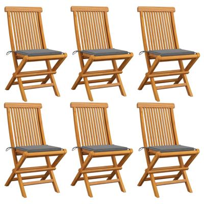 Tuinstoelen 6 st met grijze kussens massief teakhout