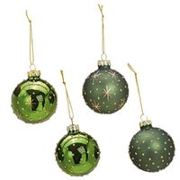 12x stuks luxe gedecoreerde glazen kerstballen groen 6 cm   -