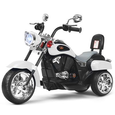 6 V Elektrische Motorfiets voor Kinderen met Verstelbare Koplamp Driewieler met Claxon Achteruitkijkspiegel Pedalen Wit + Zwart