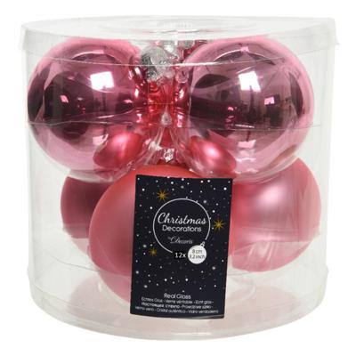 Kerstballen - 12x st - lippenstift roze - 8 cm - glas - kerstversiering