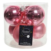 Kerstballen - 12x st - lippenstift roze - 8 cm - glas - kerstversiering