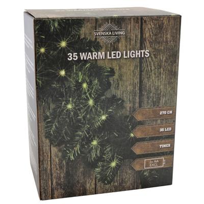 Svenska Living dennenslinger/guirlande groen - 270 cm - met 35 leds - warmlicht - kerstversiering