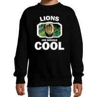 Dieren leeuw sweater zwart kinderen - lions are cool trui jongens en meisjes - thumbnail