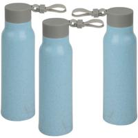 Glazen waterfles/drinkfles - 6x - lichtblauw coating - met kunststof schroefdop - 300 ml - Sportfles