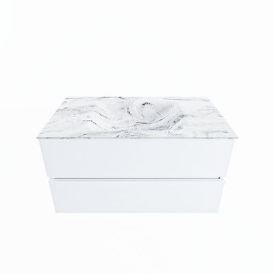 MONDIAZ VICA-DLUX 90cm badmeubel onderkast Talc 2 lades. Inbouw wastafel CLOUD midden 1 kraangat, kleur Glace.