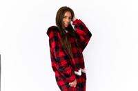 Hoodie deken extra lang rood geblokt