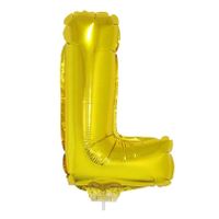 Gouden opblaas letter ballon L op stokje 41 cm   -