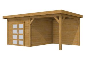 Woodvision Douglas Tuinhuis Topvision Roek geïmpregneerd 303x303 cm + luifel 300 cm- Plat dak- Geïmpregneerd lariks Douglas hout- Woodvision