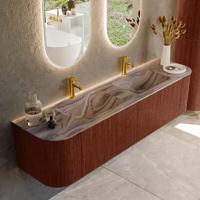 Badmeubel Mondiaz Kurve-Dlux | 180 cm | Meubelkleur Ruby | Wastafelkleur Sombra | Solid surface | Wasbak beide zijden spoelbak | 2 kraangaten