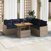 7-delige Loungeset met kussens poly rattan grijs