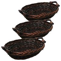 Broodmand ovaal - 3x - bruin - 34 x 26 x 9 cm - mandje rotan/riet