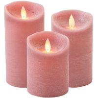 Set van 3x stuks Antiek Roze LED kaarsen met bewegende vlam