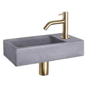 Differnz Force fonteinset - 40x22x8cm - Rechthoek - 1 kraangat - Gebogen matte gouden kraan - Beton Grijs 38.400.70