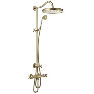 Regendoucheset Tres Clasic Thermostatische Opbouw Incl. Handdouche Doucheslang 170 cm Verouderd Messing