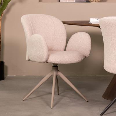 LABEL51 Draaibare Eetkamerstoel 'Kimball' Taupe frame, Bouclé, kleur Naturel