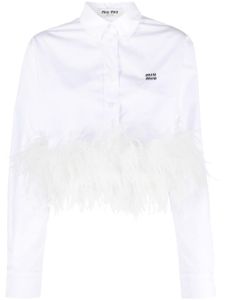 Miu Miu chemise crop à détails de plumes - Blanc