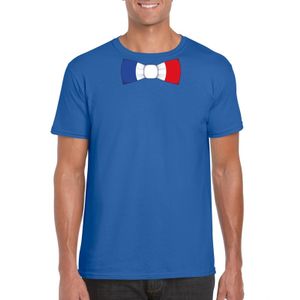 Blauw t-shirt met Frankrijk vlag strikje heren