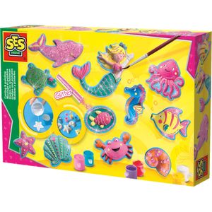 Gieten en schilderen - Oceaanfiguren - sneldrogend - met vormpjes, gips, verf, penseel, gladstrijkkam en glitters