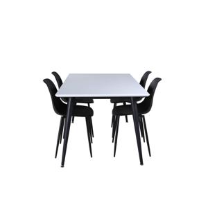 Jimmy150 eethoek eetkamertafel uitschuifbare tafel lengte cm 150 / 240 wit en 4 Polar eetkamerstal zwart.