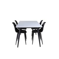 Jimmy150 eethoek eetkamertafel uitschuifbare tafel lengte cm 150 / 240 wit en 4 Polar eetkamerstal zwart. - thumbnail
