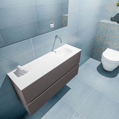 Mondiaz Ada 100cm toiletmeubel dark grey met wastafel talc rechts zonder kraangat Mondiaz Ada 100cm toiletmeubel dark grey met wastafel talc rechts zonder kraangat