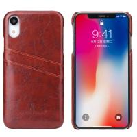 Fierre Shann retro olie Wax textuur PU lederen case voor iPhone XR met kaartsleuven (bruin)