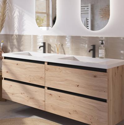Saqu Gaia voorgemonteerd badmeubel met zwarte greeplijst incl. wastafel 160,5x51,5cm naturel eiken