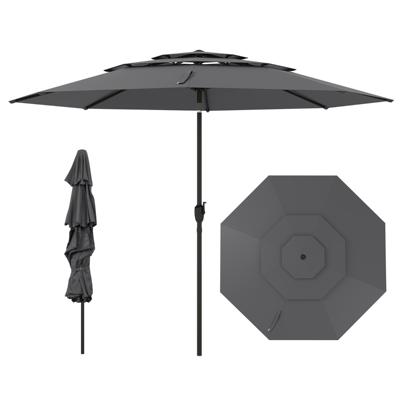 300 cm Grote 3-laagse Parasol Tafelparasol met Kantelmechanisme Handslinger 8 Stevige Ribben Zonnescherm voor Tuin Grijs