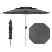 300 cm Grote 3-laagse Parasol Tafelparasol met Kantelmechanisme Handslinger 8 Stevige Ribben Zonnescherm voor Tuin Grijs