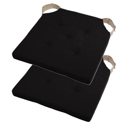 Stof Textile stoelkussen DUO - 2x - zwart - 38 x 38 x 4 cm - klittenband sluiting